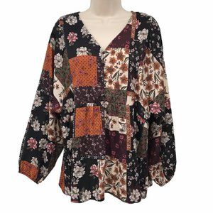 Style&Co Boho Print Long Dolman Sleeve Blouse M